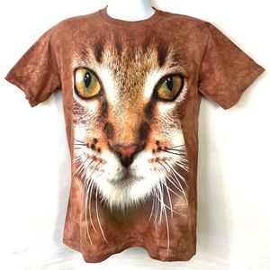The Mountain 69116 Orange Cat Large Face Tie Dye Brown T-Shirt Size Adult S